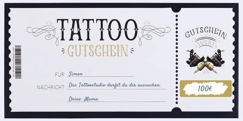 Personalisierter Tattoo Gutschein – Rubbelkarte für Männer und Frauen