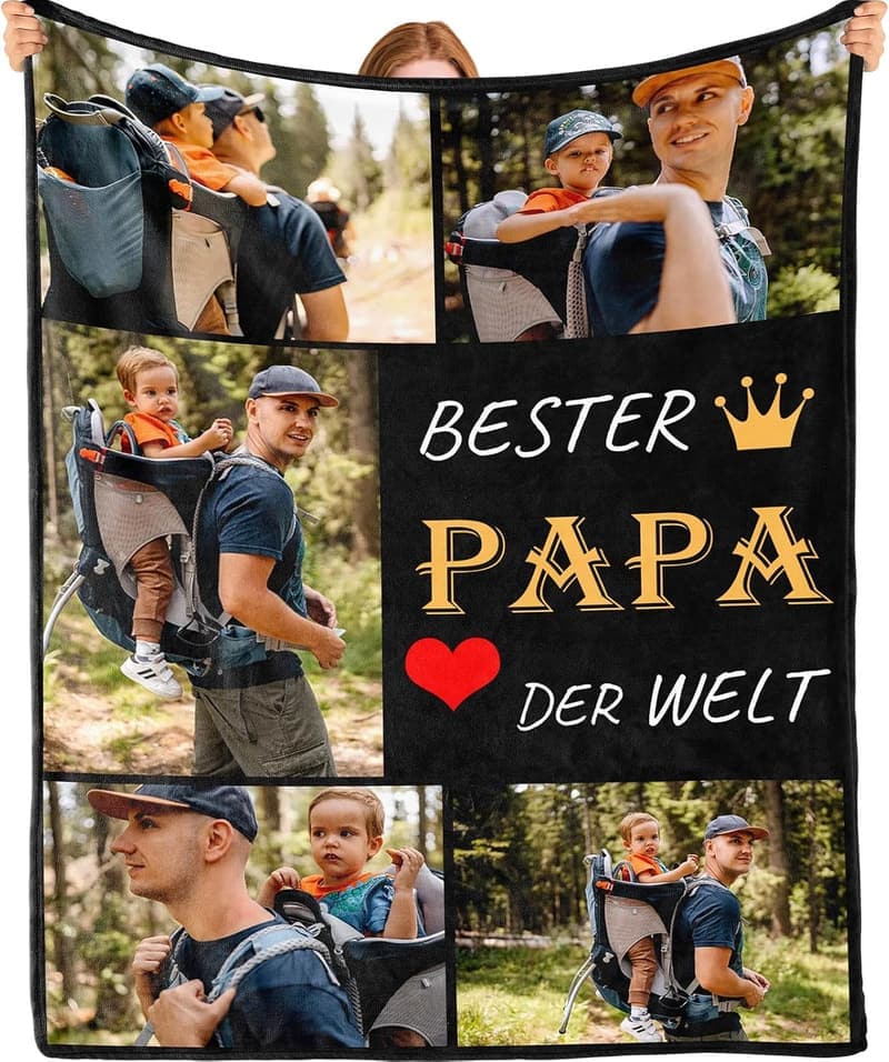 Personalisierte Fotodecke zum Vatertag – 75x100 cm für Papa