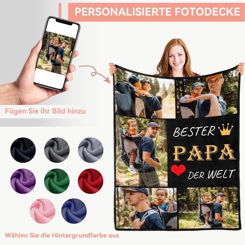 Personalisierte Fotodecke zum Vatertag – 75x100 cm für Papa