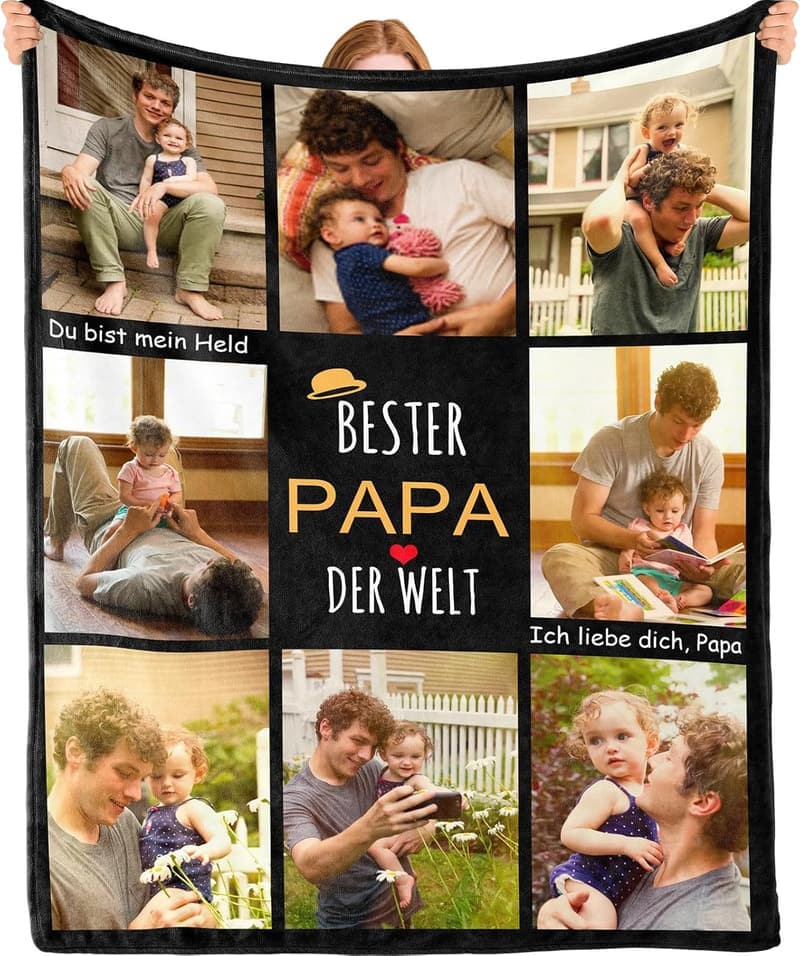Personalisierte Kuscheldecke mit Foto und Text für Vatertag