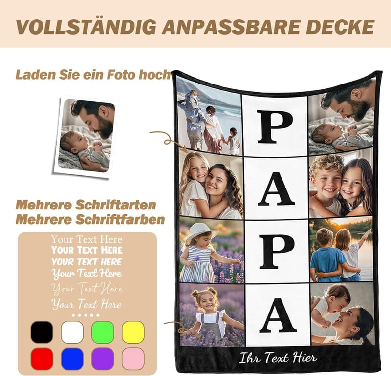 Personalisierte Fotodecke zum Vatertag für Papa
