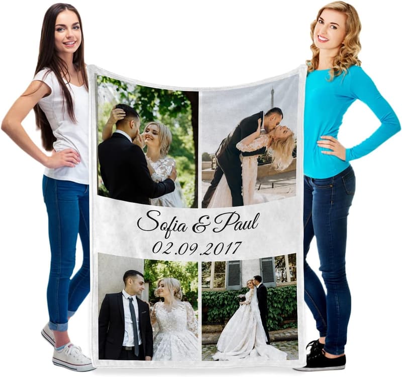 Personalisierte Fotodecke mit 4 Bildern und Text - Minky Fleece