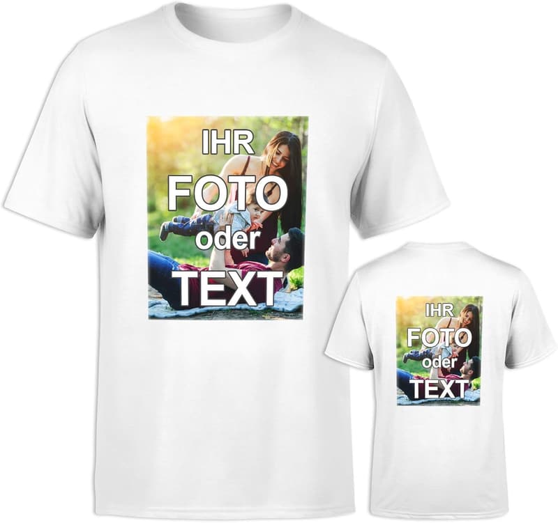 Personalisierbares T-Shirt mit eigenem Foto und Text aus ringgesponnener Baumwolle