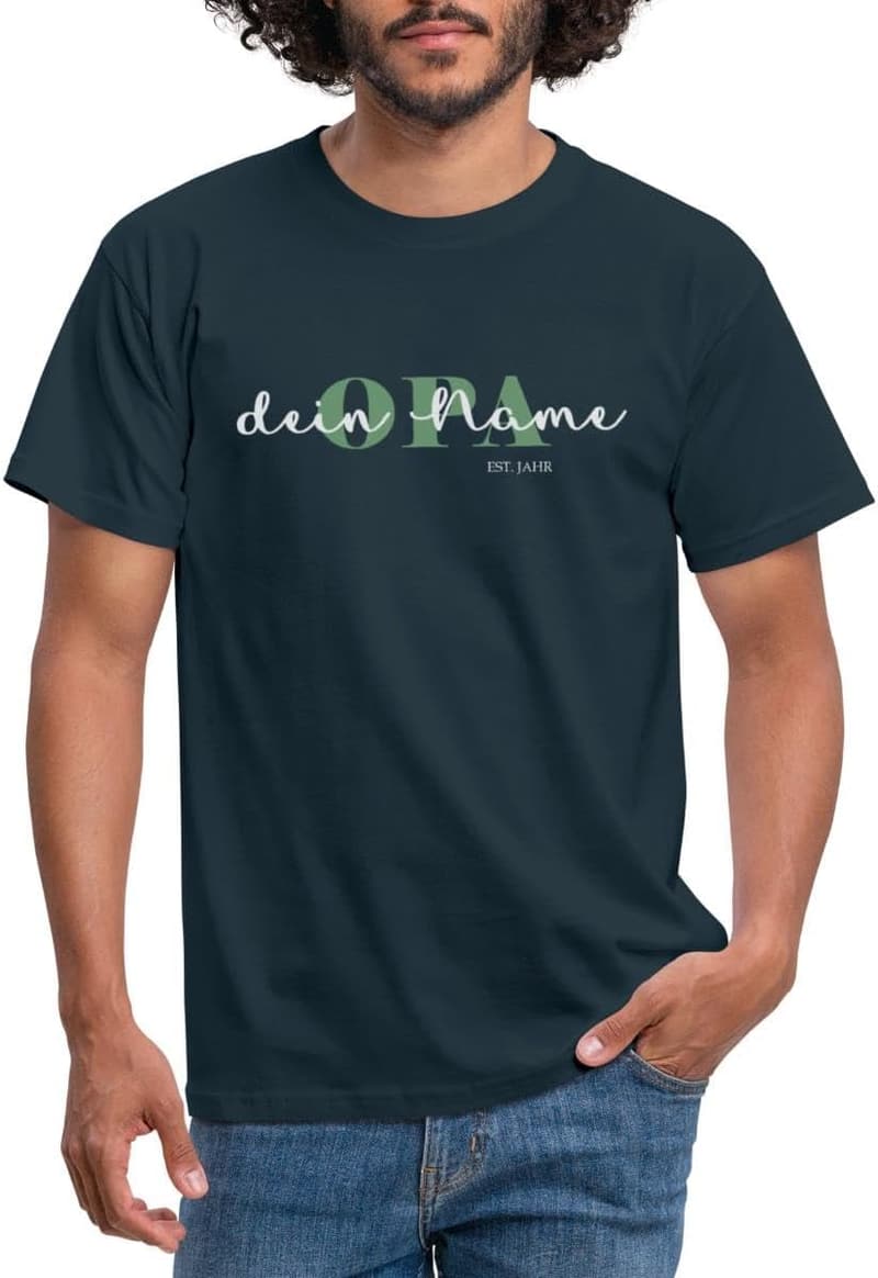 Personalisiertes T-Shirt für Opa mit Enkel-Text und Geburtsjahr, Navy, XL