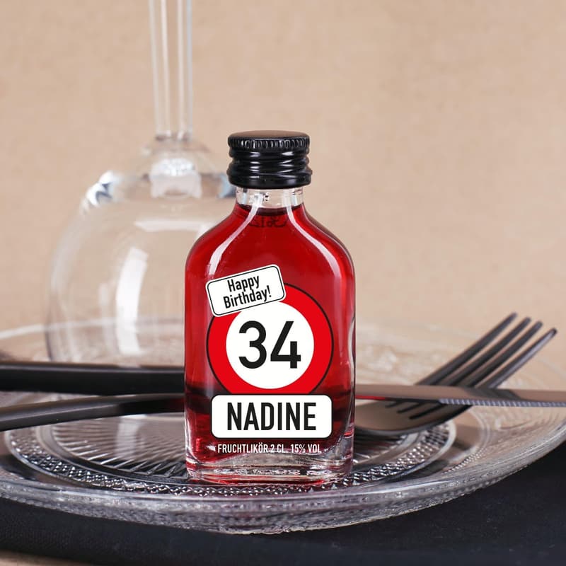 Personalisierte Likörflasche 0,02l zum Geburtstag mit Name und Alter