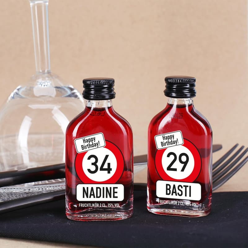 Personalisierte Likörflasche 0,02l zum Geburtstag mit Name und Alter