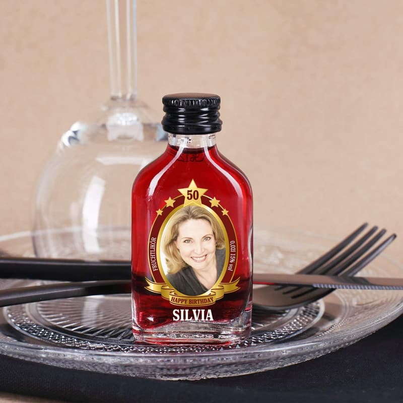 Geburtstags-Schnaps mit Foto und Alter - Kirschlikör