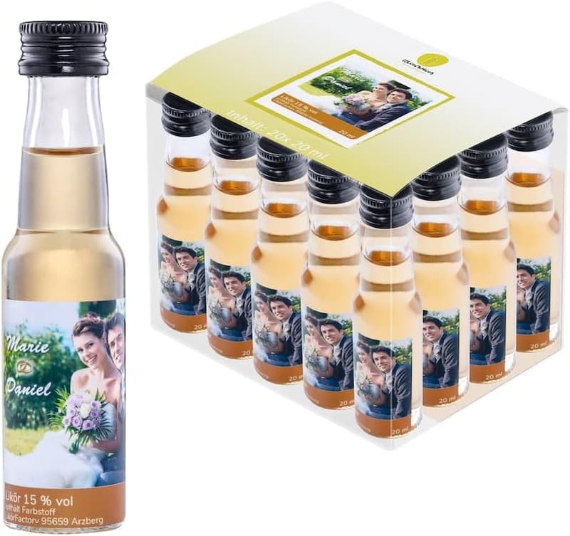 Hochzeitslikör mit Wunsch-Etikett (20x 20 ml) als Gastgeschenk