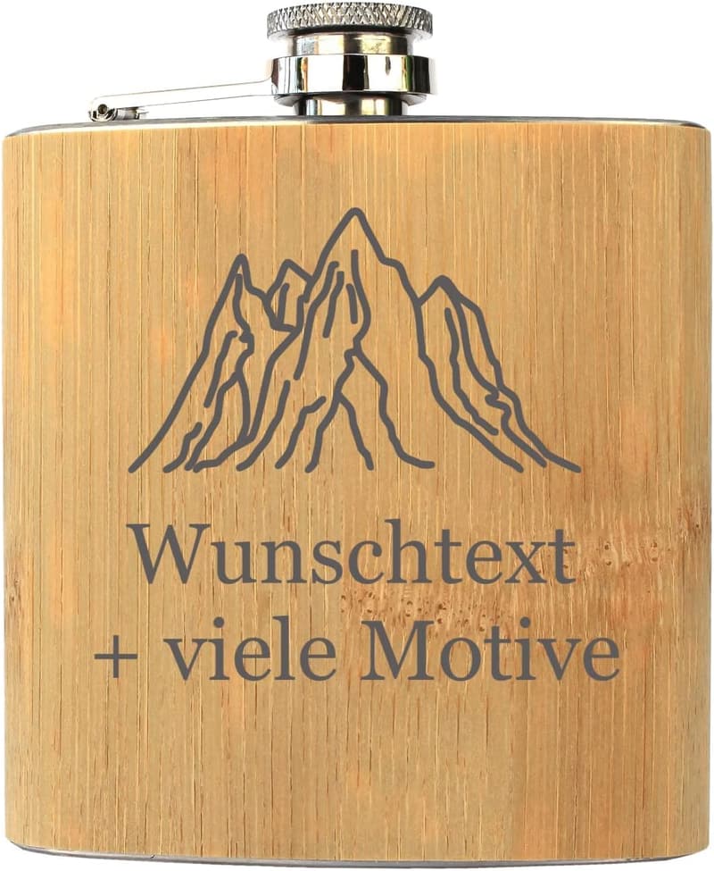 Personalisierter Flachmann mit Gravur aus Edelstahl und Bambus, 175 ml