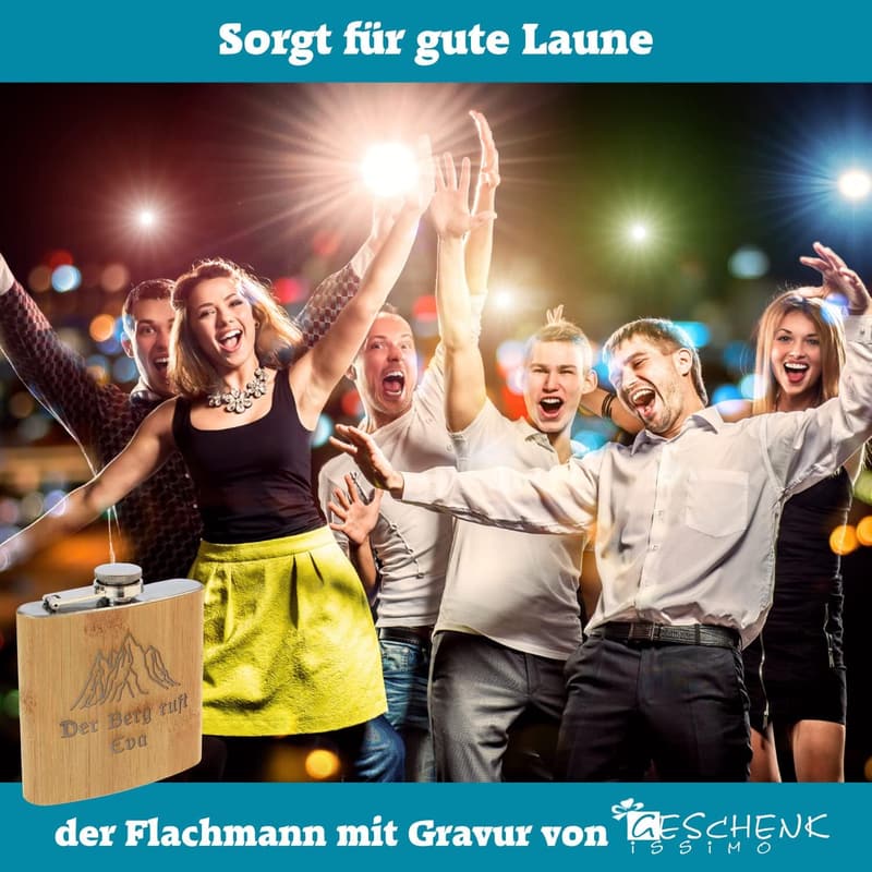 Personalisierter Flachmann mit Gravur aus Edelstahl und Bambus, 175 ml