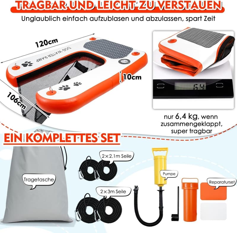 Hundewasserrampe für Pools – Rutschfeste Leiter bis 68 kg