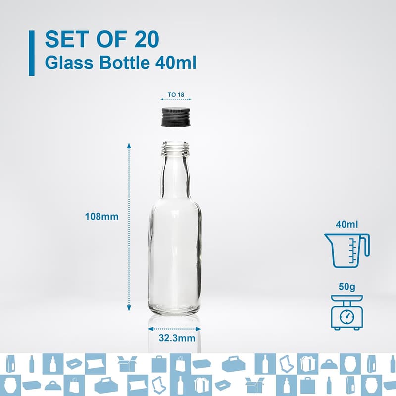 Mini-Glasflaschen 40 ml mit Schraubverschluss - Ideal für Hochzeiten