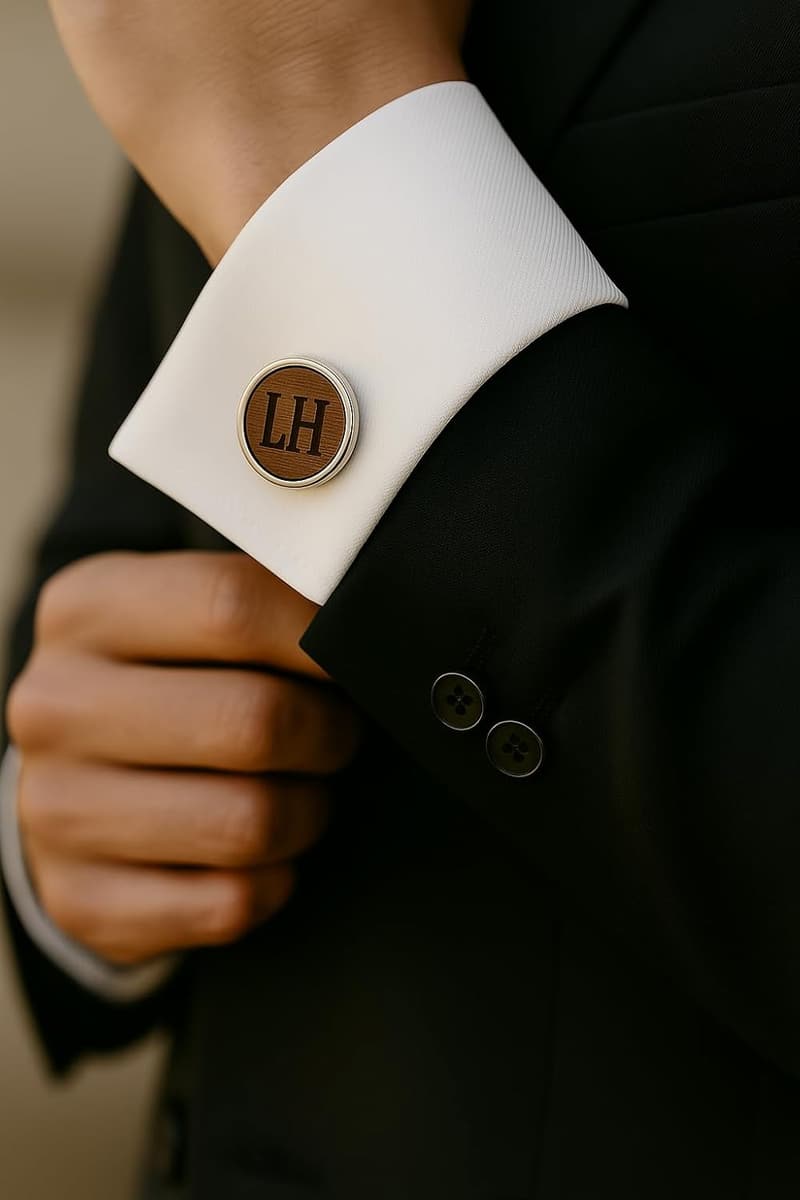 Personalisierte Holz-Manschettenknöpfe mit Initialen für Männer zur Hochzeit