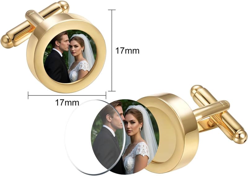Personalisierte Manschettenknöpfe für Herren – Foto, Silber/Gold, Geschenkbox