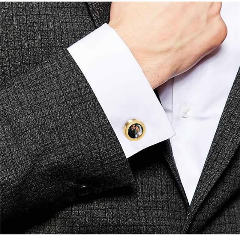 Personalisierte Manschettenknöpfe für Herren – Foto, Silber/Gold, Geschenkbox