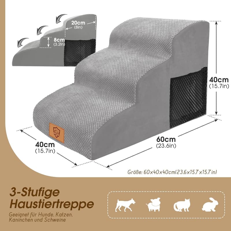 Hundetreppe 40 cm hoch, rutschfest, wasserdicht, waschbarer Bezug