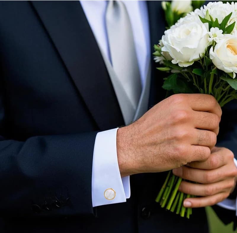Manschettenknöpfe aus Perlmutt in Gold und Silber für Herren, Geschenk zur Hochzeit