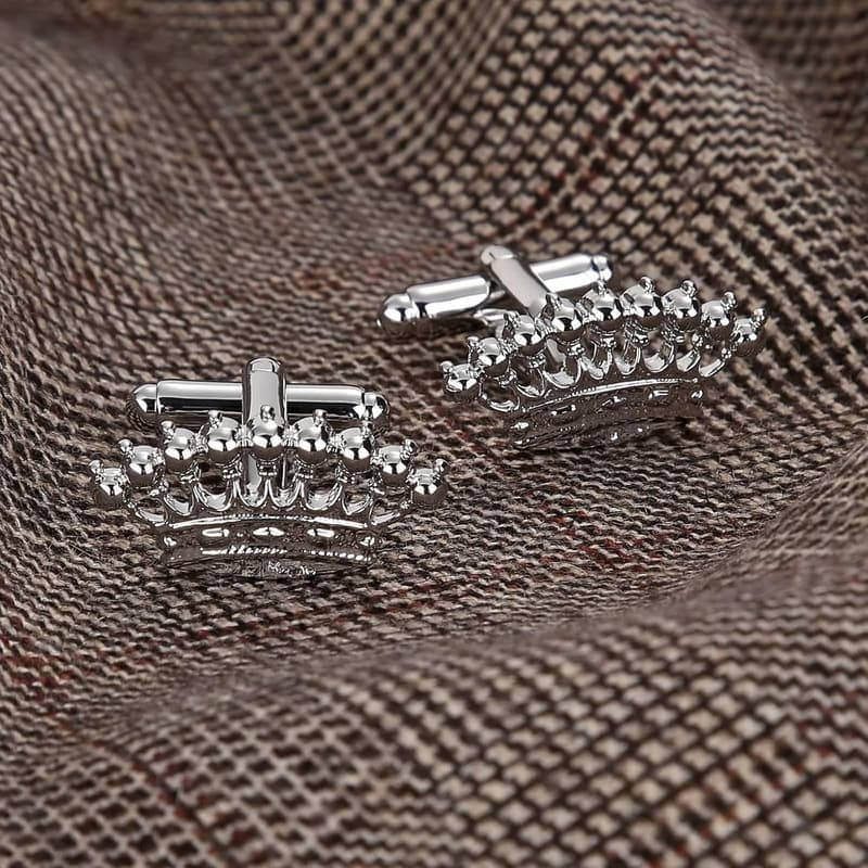 Personalisierte Hochzeits-Manschettenknöpfe aus Silber mit Krone 2,4x1,2 cm