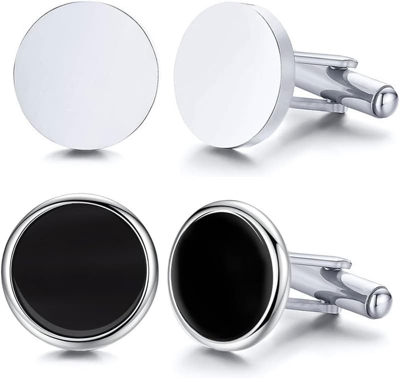 Manschettenknöpfe Set für Herren – Silberne & schwarze Cufflinks