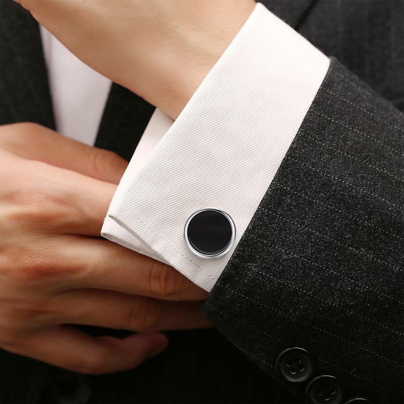 Manschettenknöpfe Set für Herren – Silberne & schwarze Cufflinks