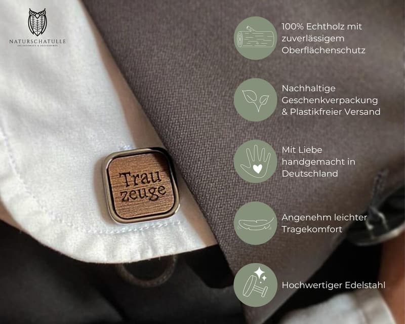 Gravierte Holzmanschettenknöpfe für Herren – Hochzeit – 1 Paar