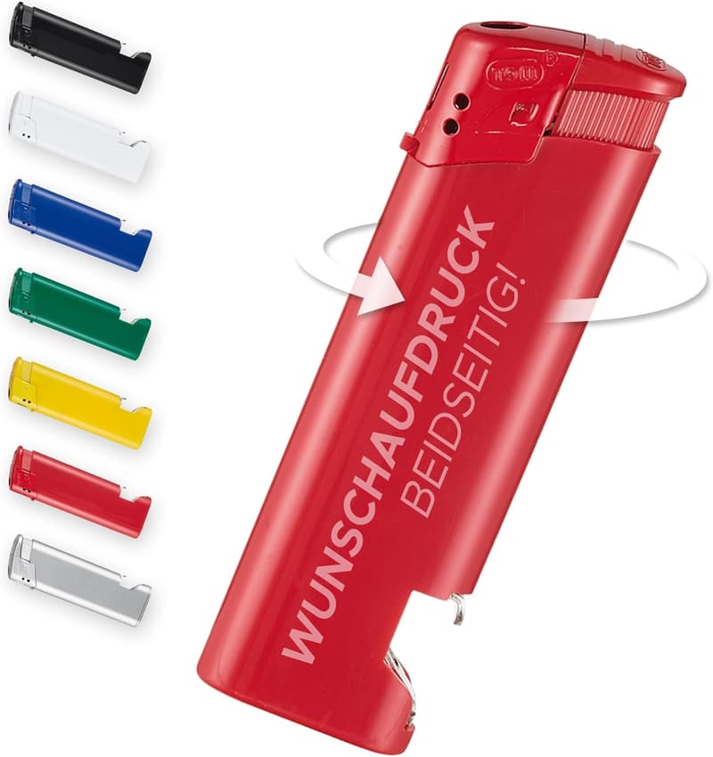 Personalisierte rote Feuerzeuge mit Flaschenöffner – 50 Stück für Promotions