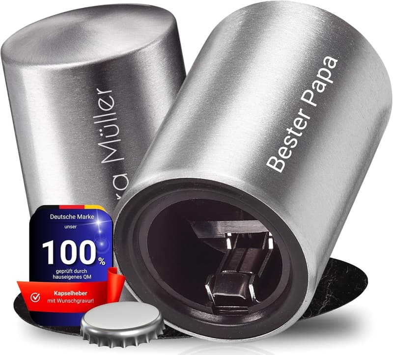Personalisiertes Push & Pull Flaschenöffnergeschenk für Männer (Silber)