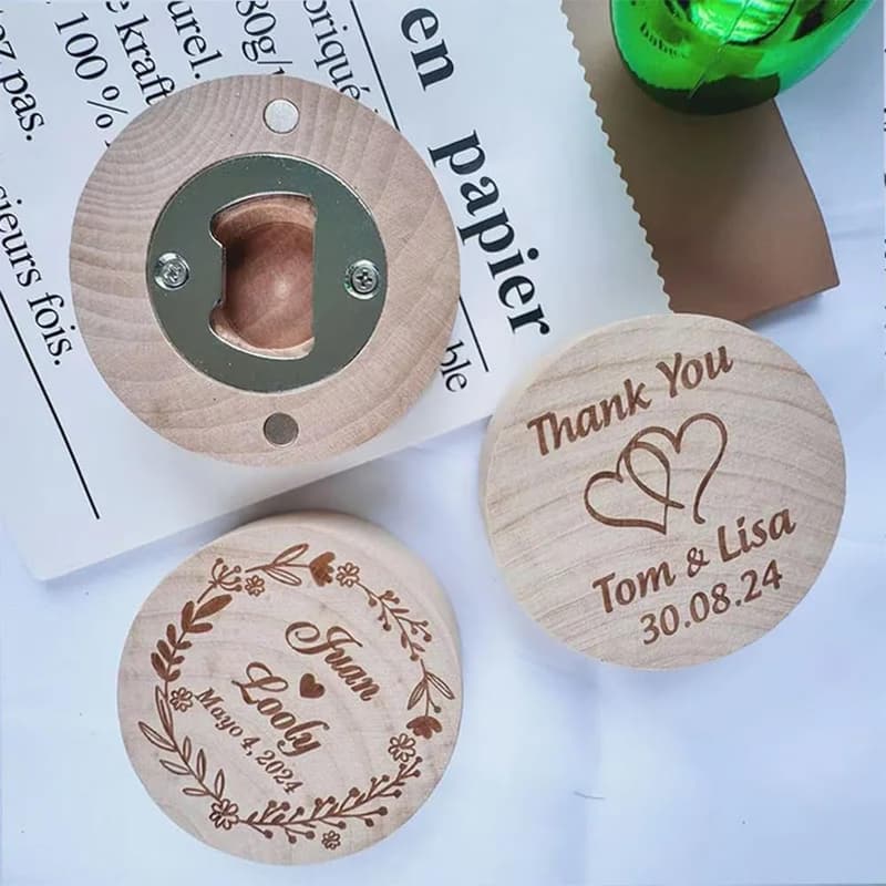 Personalisierter Holzflaschenöffner für Hochzeiten (50 Stück)