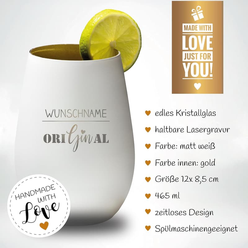 Personalisierbares Gin Tonic Glas aus Kristallglas – Geschenk für Paare – 465ml
