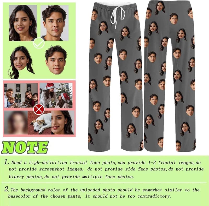 Personalisierte Pyjamahose mit Fotogesicht für Männer und Frauen