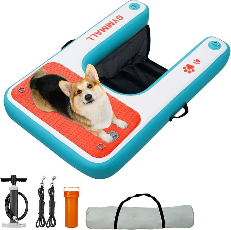 Aufblasbare Hundeplattform Blau 82x120cm für Boote und Wasser, rutschfest bis 90kg