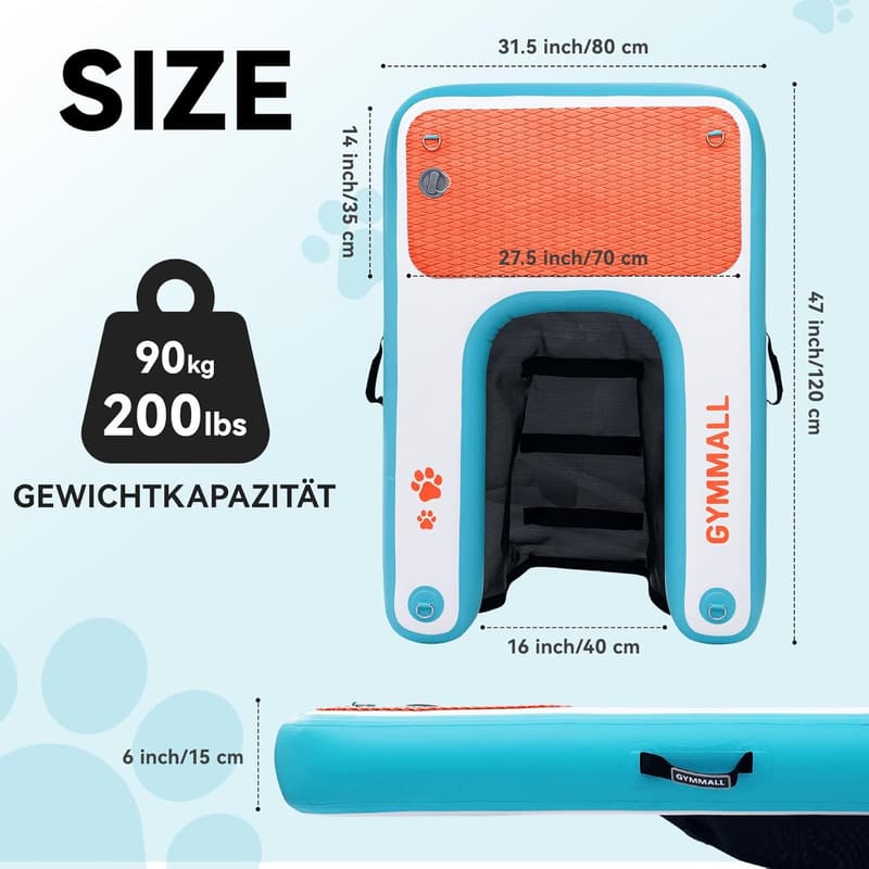Aufblasbare Hundeplattform Blau 82x120cm für Boote und Wasser, rutschfest bis 90kg