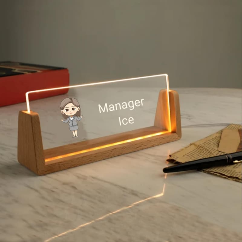 Personalisierte Acryl-Namensschild für Lehrer – 10,2 x 17,8 cm mit U-förmigem Holzsockel