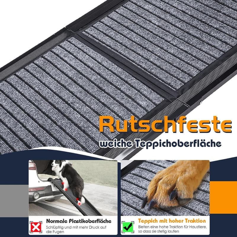 Klappbare Hunderampe für große Hunde mit rutschfester Oberfläche (170 cm)