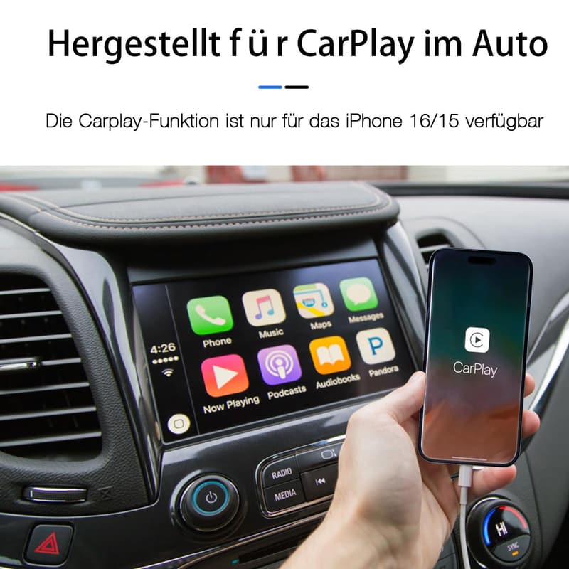USB-C Auto Ladekabel für iPhone 16/15, 0,5m, kompatibel mit AirPods