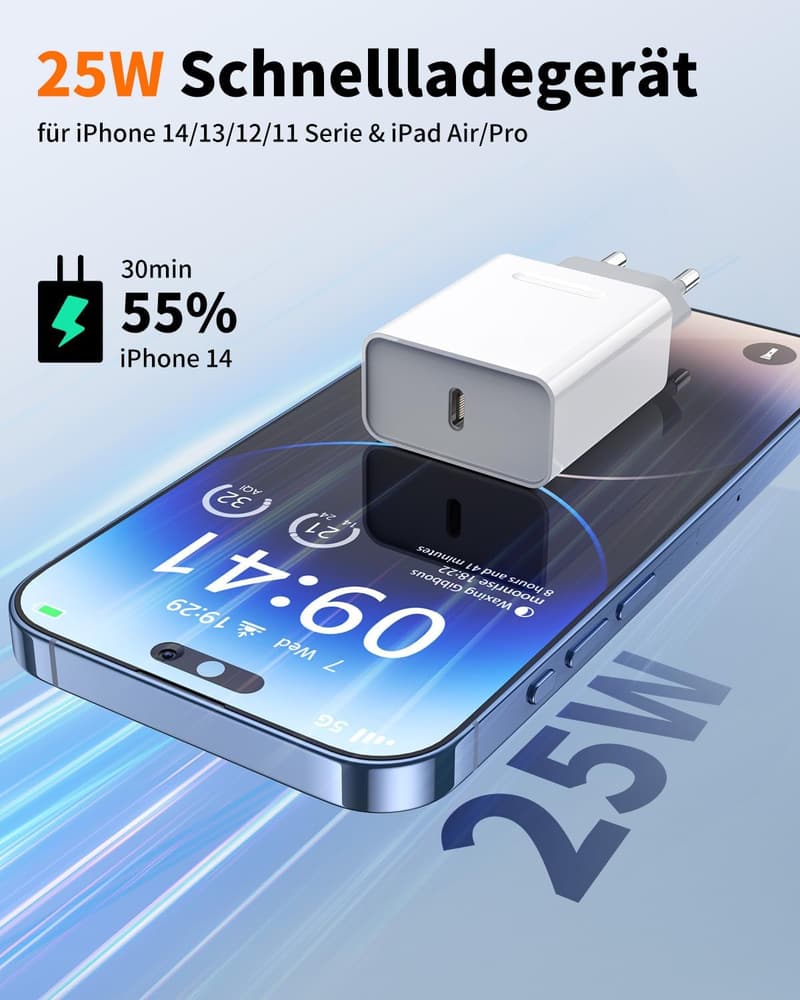 25W Schnellladegerät & 2M USB-C Kabel für iPhone 11-14, 4-Pack