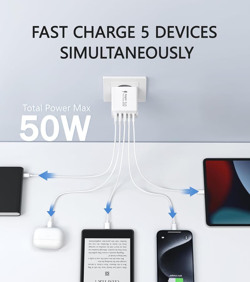 USB C Netzteil Adapter, 5-Port Schnellladegerät für iPhone & Samsung