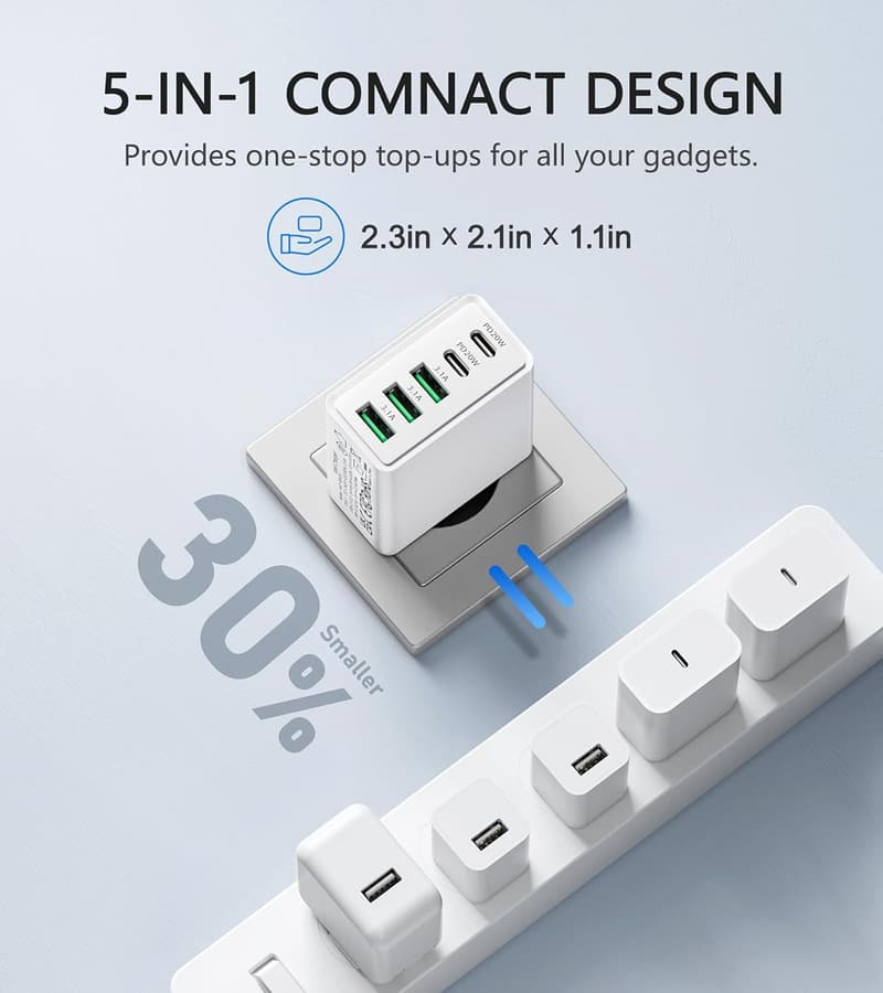 USB C Netzteil Adapter, 5-Port Schnellladegerät für iPhone & Samsung