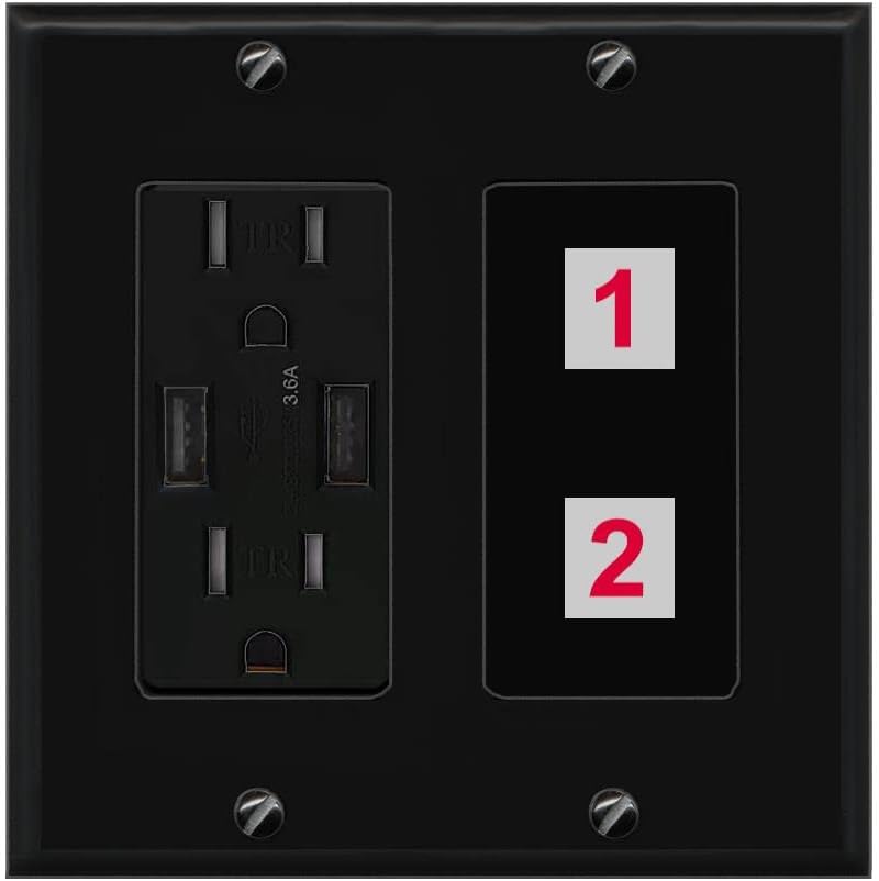 Benutzerdefinierte Wandplatte mit 2 Anschlüssen – USB-Ladegerät schwarz