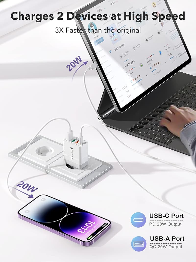 40W USB C Schnellladegerät 4-Port für Smartphones und Tablets