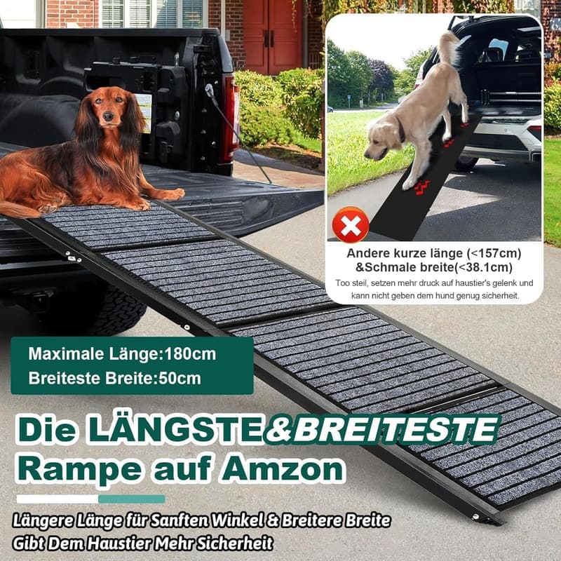 Faltbare Hunderampe 180 cm für große Hunde – rutschfester Teppich