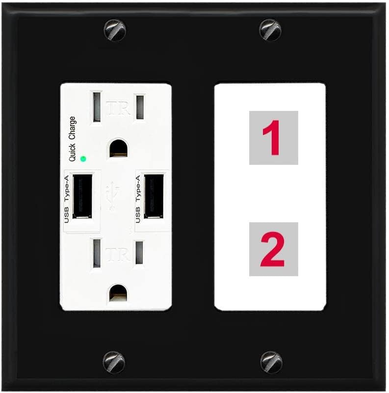Benutzerdefinierte Wandplatte mit 2 Anschlüssen – USB-Ladegerät, Schwarz/Weiß