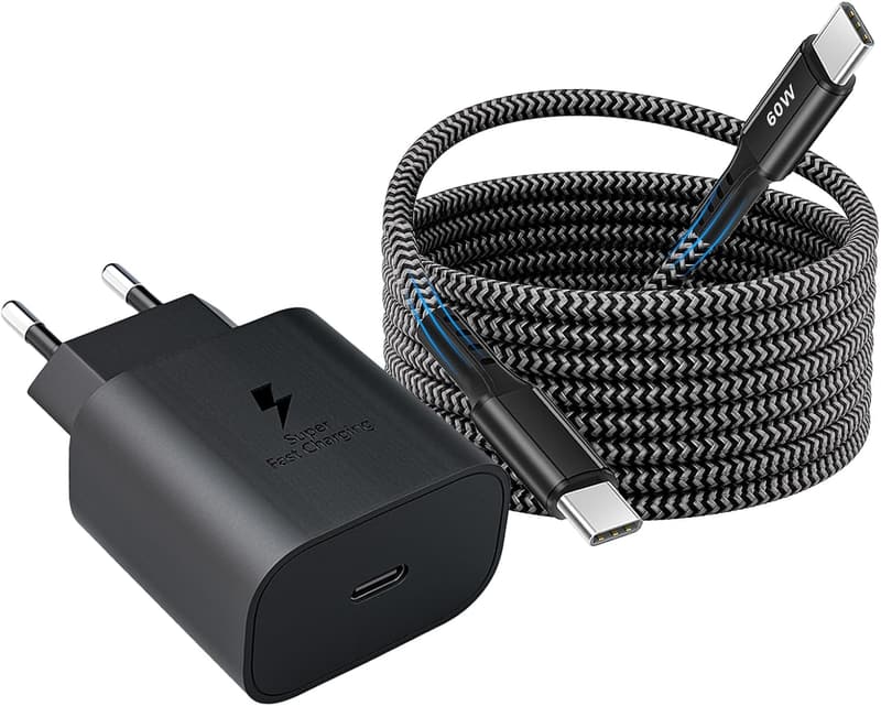 25W USB-C Schnellladegerät mit 2 m Nylonkabel für Samsung Galaxy