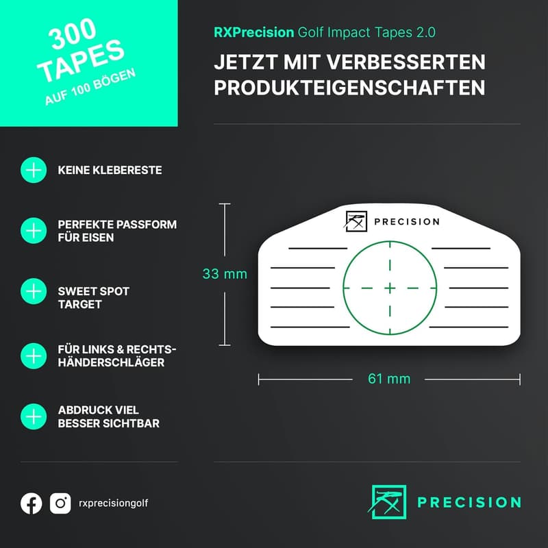 Golf Impact Tape für Sweet Spot Analyse - 300 Etiketten für Links- und Rechtshänder