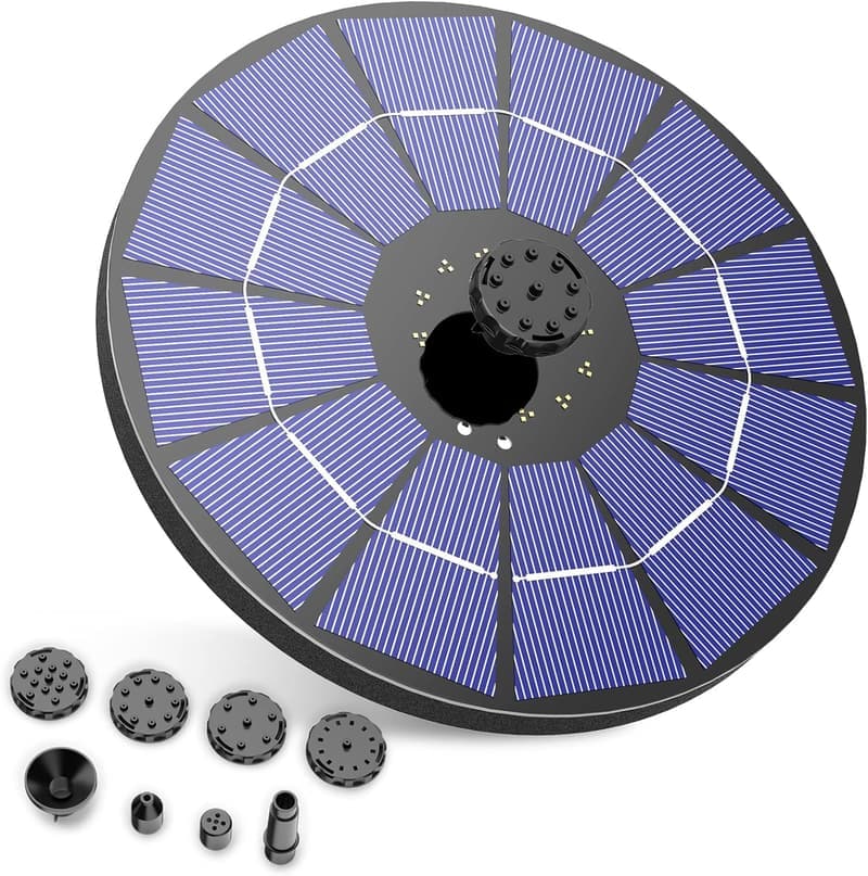 Solarbetriebener Springbrunnen mit 1500 mAh Akku und 6 Fontänestilen für Garten und Vogelbad