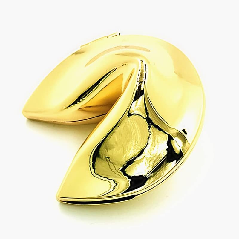 Personalisierte Glückskeks-Box aus Metall für Hochzeiten und Einweihungen (7 cm, goldfarben)