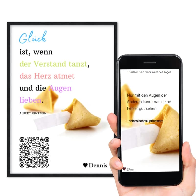 Personalisierter Glückskeks mit QR-Code für Einweihungsparty