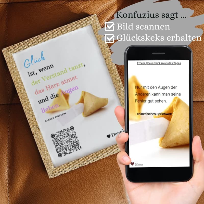 Personalisierter Glückskeks mit QR-Code für Einweihungsparty