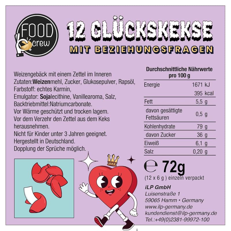 Partner Glückskekse mit Beziehungsfragen für Paare - 12 Stück, Made in Germany