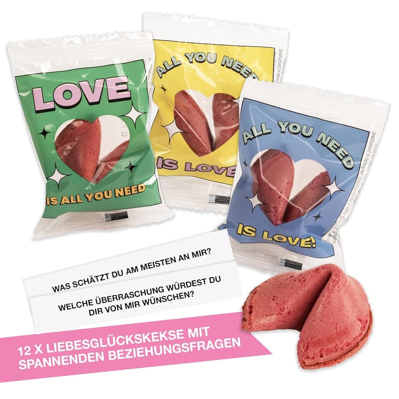 Partner Glückskekse mit Beziehungsfragen für Paare - 12 Stück, Made in Germany
